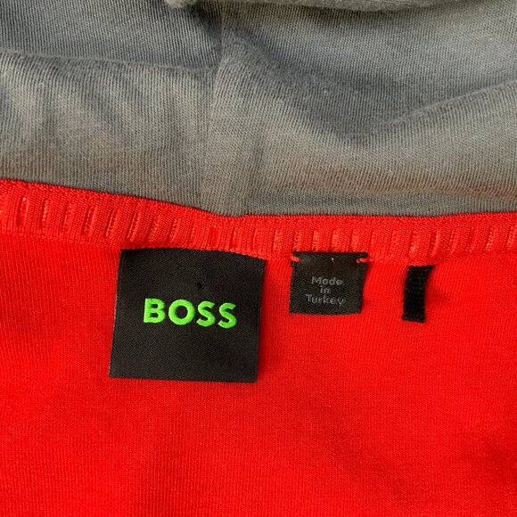 New Hugo Boss Red Hoodie With Gray Hood "BOSS" Logo Sz XL - Picture 8 of 16